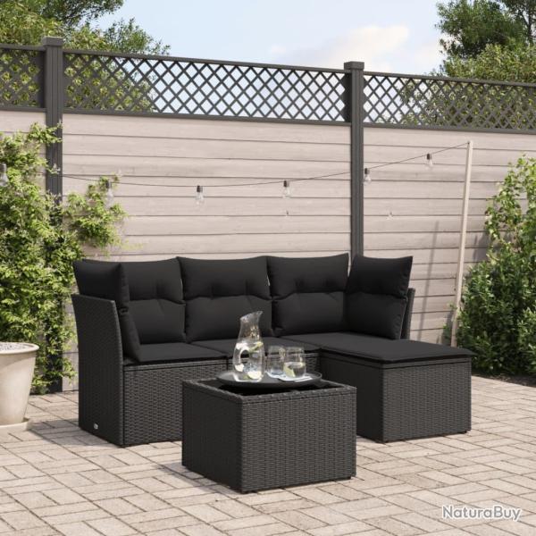 Salon de jardin 5 pcs avec coussins noir r�sine tress�e alsavelo