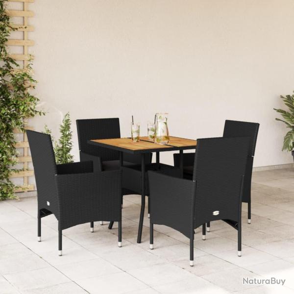 Ensemble � manger de jardin et coussins 5 pcs noir rotin acacia