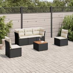 Salon de jardin 6 pcs avec coussins noir r&eacute;sine tress&eacute;e
