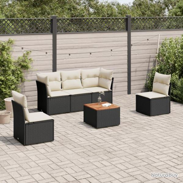 Salon de jardin 6 pcs avec coussins noir r�sine tress�e