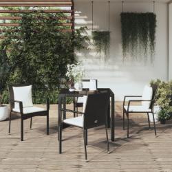 Ensemble &agrave; manger de jardin coussins 5pcs Noir R&eacute;sine tress&eacute;e alsavelo