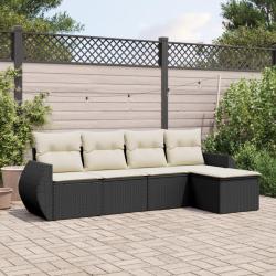 Salon de jardin 5 pcs avec coussins noir r&eacute;sine tress&eacute;e