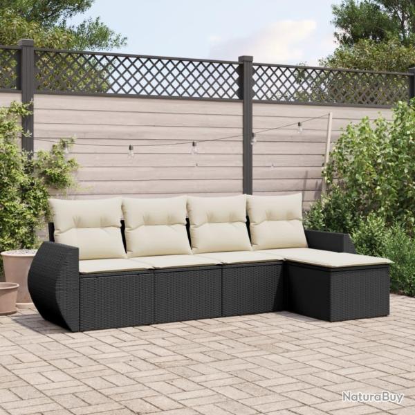 Salon de jardin 5 pcs avec coussins noir r�sine tress�e