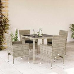 Ensemble &agrave; manger de jardin avec coussins 5 pcs rotin et verre