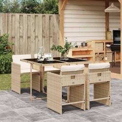 Ensemble &agrave; manger de jardin avec coussins 5pcs Beige poly rotin alsavelo