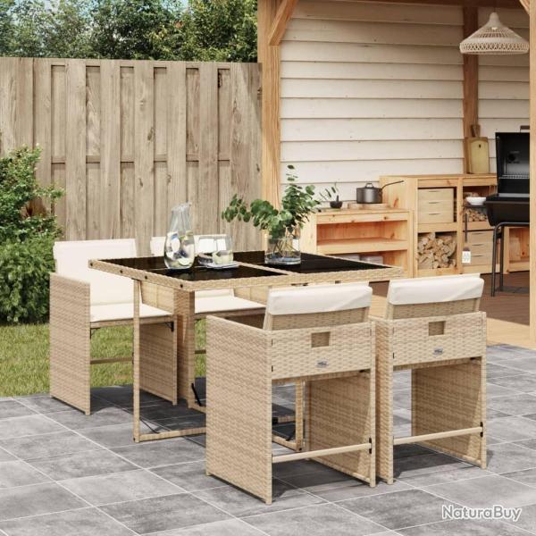Ensemble � manger de jardin avec coussins 5pcs Beige poly rotin alsavelo