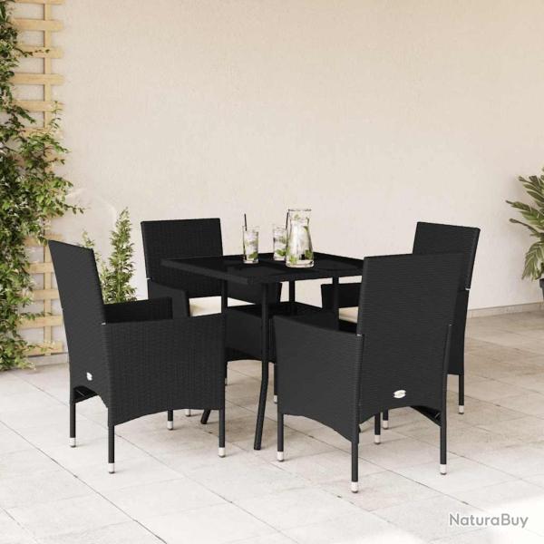 Ensemble � manger de jardin et coussins 5 pcs noir rotin verre