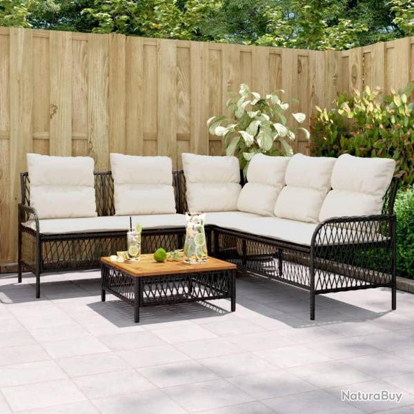 Canap�s de jardin 2 pcs avec coussins Noir R�sine tress�e