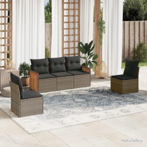 Salon de jardin 5 pcs avec coussins gris r�sine tress�e