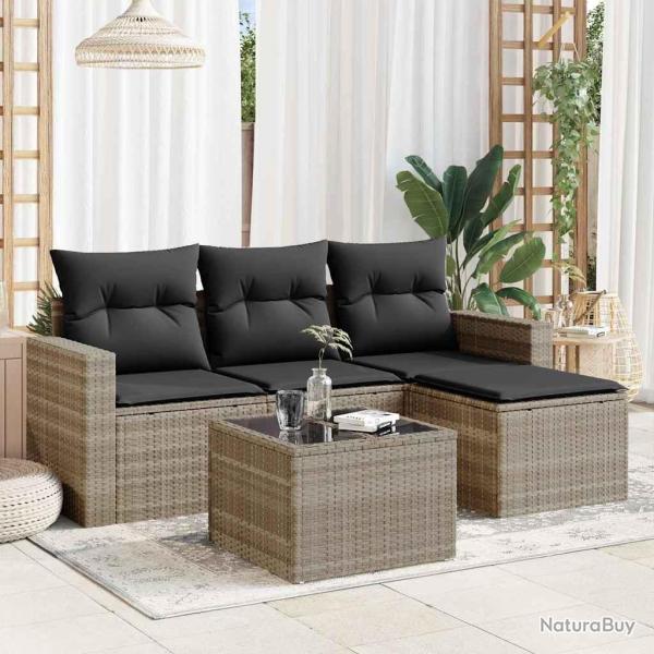 Salon de jardin 5 pcs avec coussins gris clair r�sine tress�e alsavelo