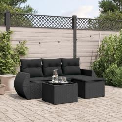 Salon de jardin 5 pcs avec coussins noir r&eacute;sine tress&eacute;e alsavelo