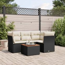 Salon de jardin 5 pcs avec coussins noir r&eacute;sine tress&eacute;e