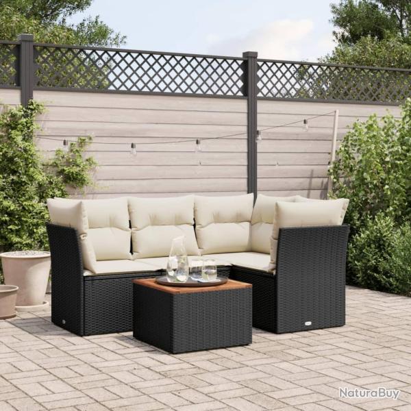 Salon de jardin 5 pcs avec coussins noir r�sine tress�e