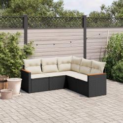 Salon de jardin 5 pcs avec coussins noir r&eacute;sine tress&eacute;e
