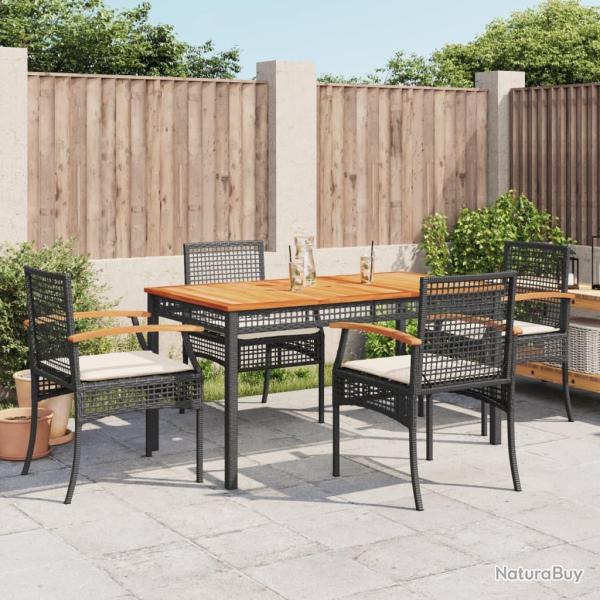 Ensemble � manger de jardin coussins 5pcs Noir R�sine tress�e