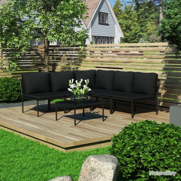 Salon de jardin 6 pcs avec coussins Noir PVC alsavelo