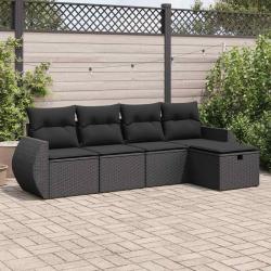 Salon de jardin 5 pcs avec coussins noir r&eacute;sine tress&eacute;e