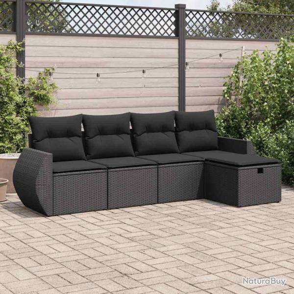 Salon de jardin 5 pcs avec coussins noir r�sine tress�e