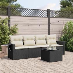 Salon de jardin 5 pcs avec coussins noir r&eacute;sine tress&eacute;e