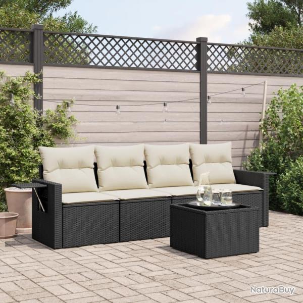 Salon de jardin 5 pcs avec coussins noir r�sine tress�e
