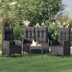 Ensemble &agrave; manger de jardin 4 pcs avec coussins noir