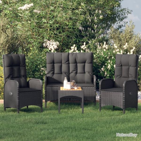 Ensemble � manger de jardin 4 pcs avec coussins noir