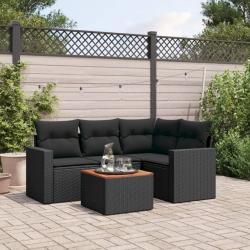 Salon de jardin 5 pcs avec coussins noir r&eacute;sine tress&eacute;e