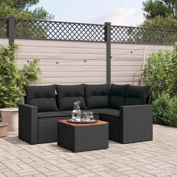Salon de jardin 5 pcs avec coussins noir r�sine tress�e