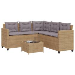 Canap&eacute; de jardin avec table et coussins en forme de L beige