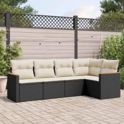 Salon de jardin 5 pcs avec coussins noir r&eacute;sine tress&eacute;e