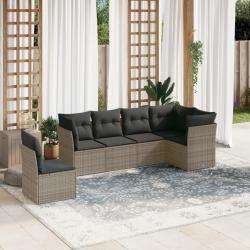 Salon de jardin 6 pcs avec coussins gris r&eacute;sine tress&eacute;e