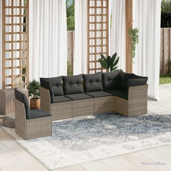 Salon de jardin 6 pcs avec coussins gris r�sine tress�e alsavelo