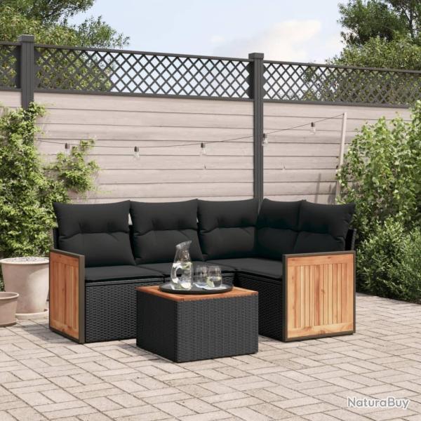 Salon de jardin 5 pcs avec coussins noir r�sine tress�e
