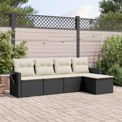 Salon de jardin 5 pcs avec coussins noir r&eacute;sine tress&eacute;e