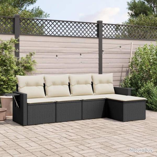 Salon de jardin 5 pcs avec coussins noir r�sine tress�e