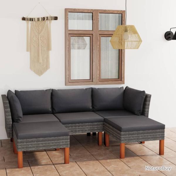 Salon de jardin 5 pcs avec coussins R�sine tress�e Gris alsavelo