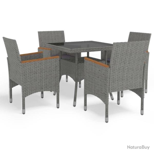 Ensemble � manger de jardin 5 pcs Gris R�sine tress�e et acacia alsavelo