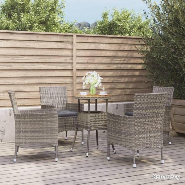 bistro de jardin 5 pcs coussins gris poly rotin alsavelo