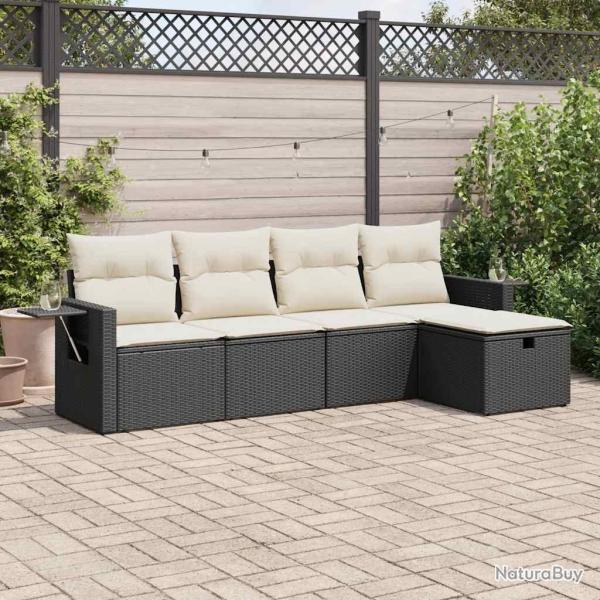 Salon de jardin 5 pcs avec coussins noir r�sine tress�e alsavelo