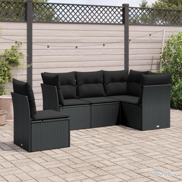 Salon de jardin 5 pcs avec coussins noir r�sine tress�e