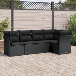 Salon de jardin 5 pcs avec coussins noir r&eacute;sine tress&eacute;e