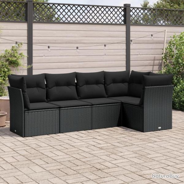 Salon de jardin 5 pcs avec coussins noir r�sine tress�e