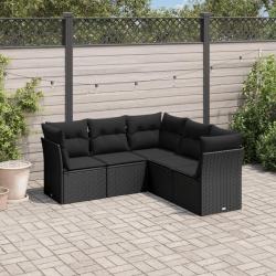 Salon de jardin 5 pcs avec coussins noir r&eacute;sine tress&eacute;e
