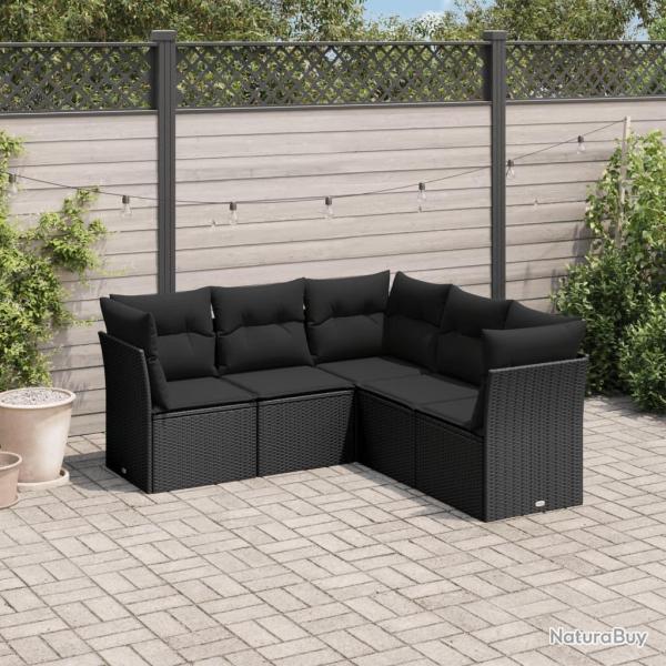 Salon de jardin 5 pcs avec coussins noir r�sine tress�e