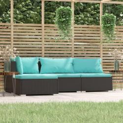 Salon de jardin 4 pcs avec coussins Noir R&eacute;sine tress&eacute;e alsavelo