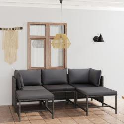 Salon de jardin 5 pcs avec coussins R&eacute;sine tress&eacute;e Gris