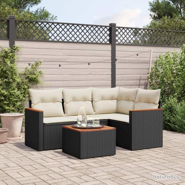 Salon de jardin 5 pcs avec coussins noir r�sine tress�e