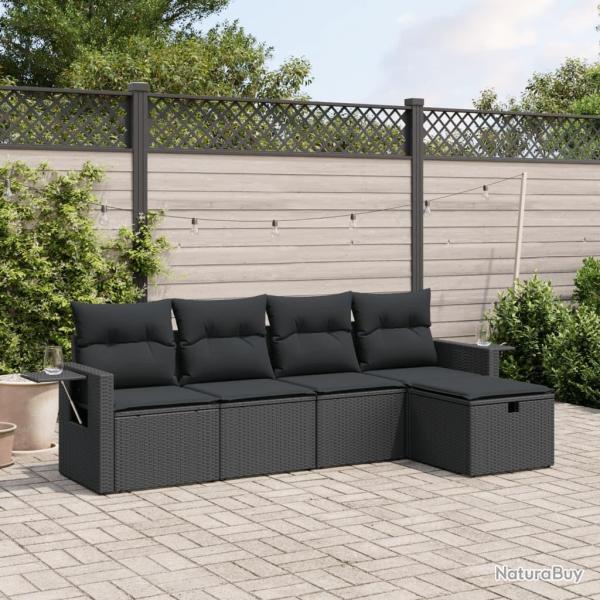 Salon de jardin 5 pcs avec coussins noir r�sine tress�e