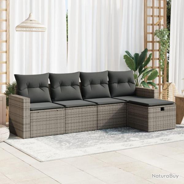 Salon de jardin 5 pcs avec coussins gris r�sine tress�e