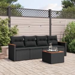 Salon de jardin 5 pcs avec coussins noir r&eacute;sine tress&eacute;e